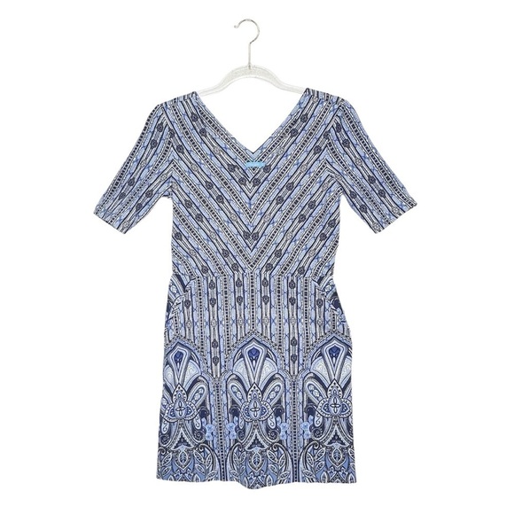 J.McLaughlin Casey Dress Size XS Paisley & Stripes Blue White Above the Knee EUC - Picture 8 of 8